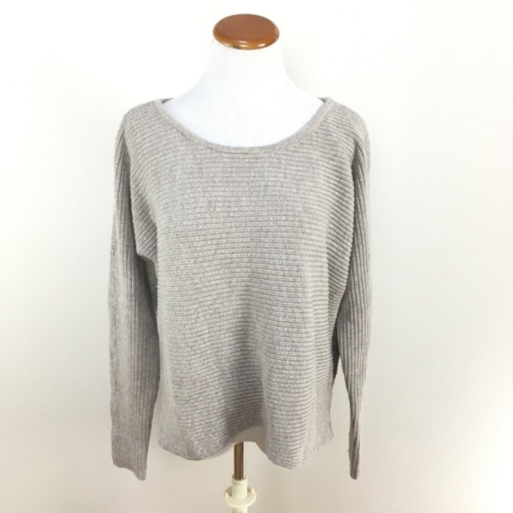 Athleta Huntly Sweater Heather Oatmeal Long‎ Sleeve Wool Blend Womens Sz Large